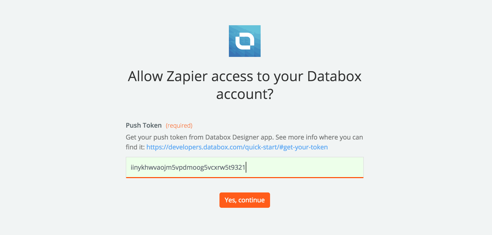 Zapier Enter Databox Token