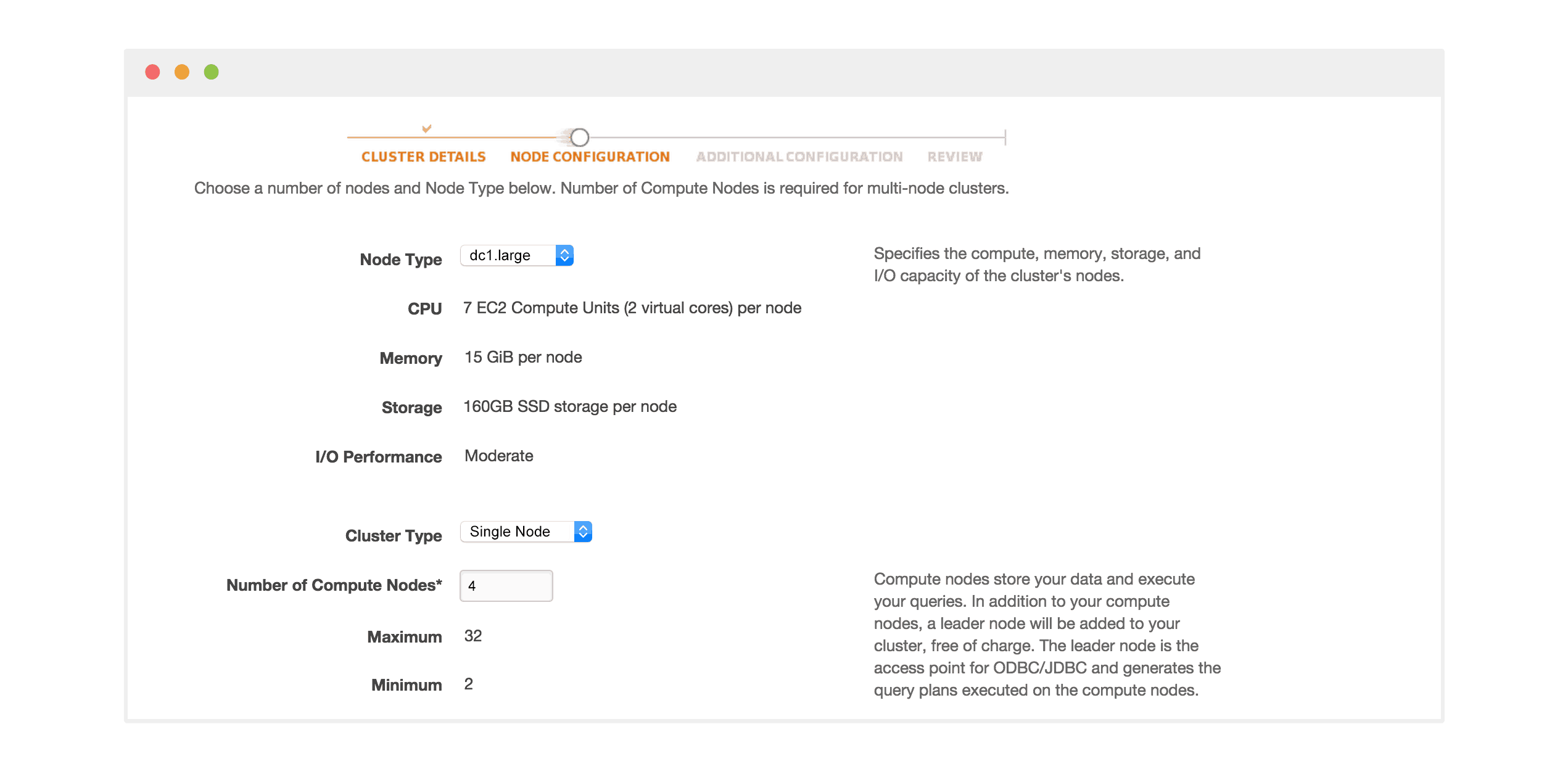 AWS Redshift Node Configuration