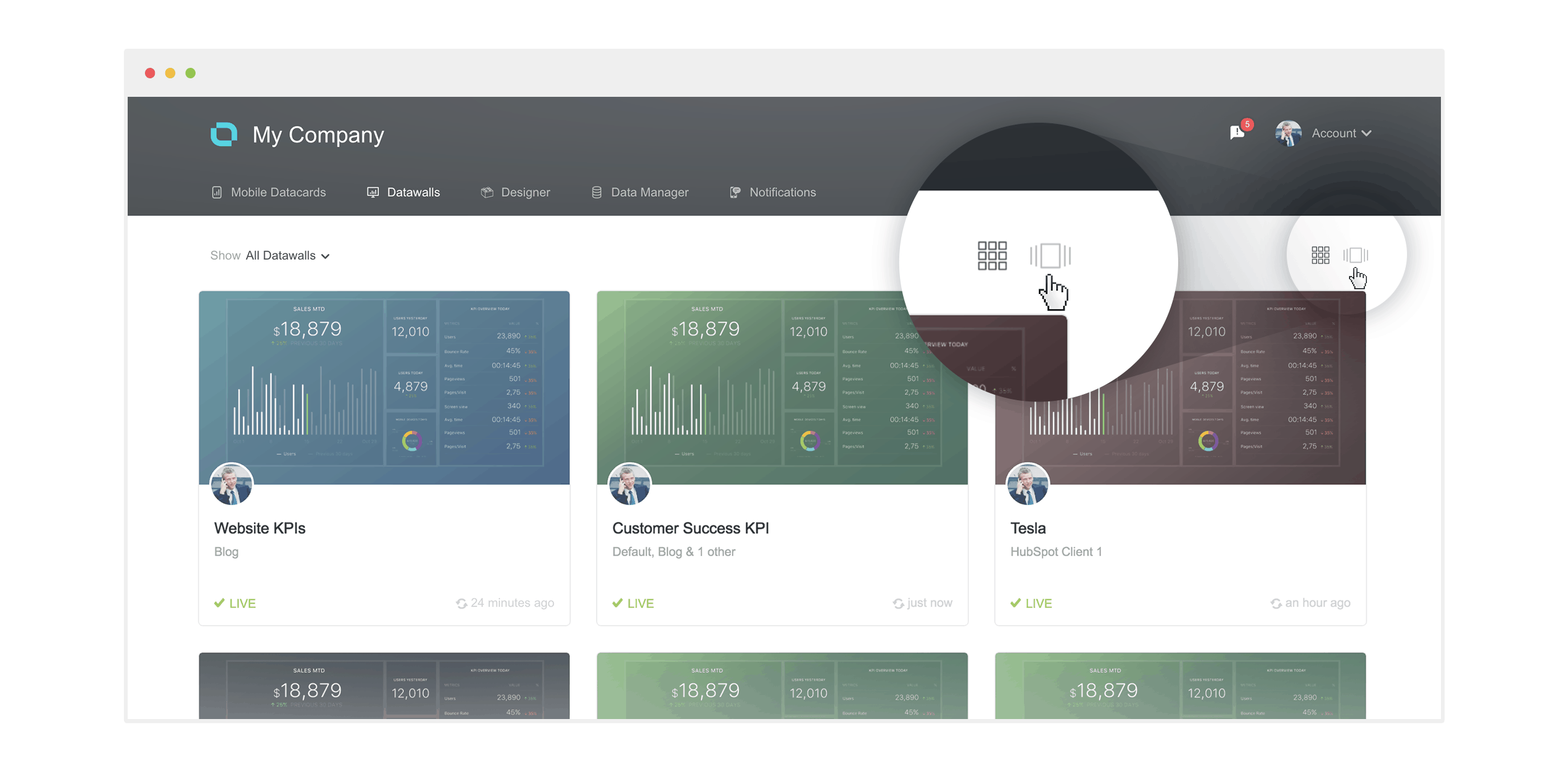 Datawall on Desktop View Switch