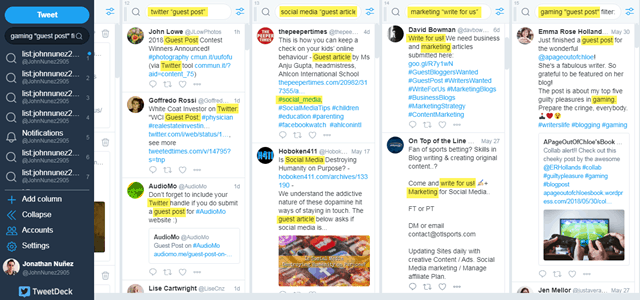 TweetDeck finding guest posting opportunities