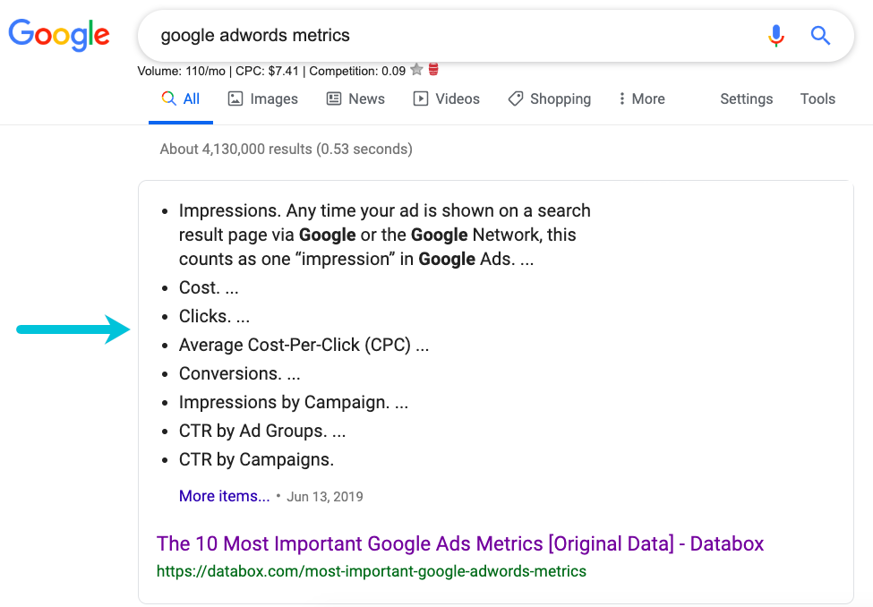 featured snippets example