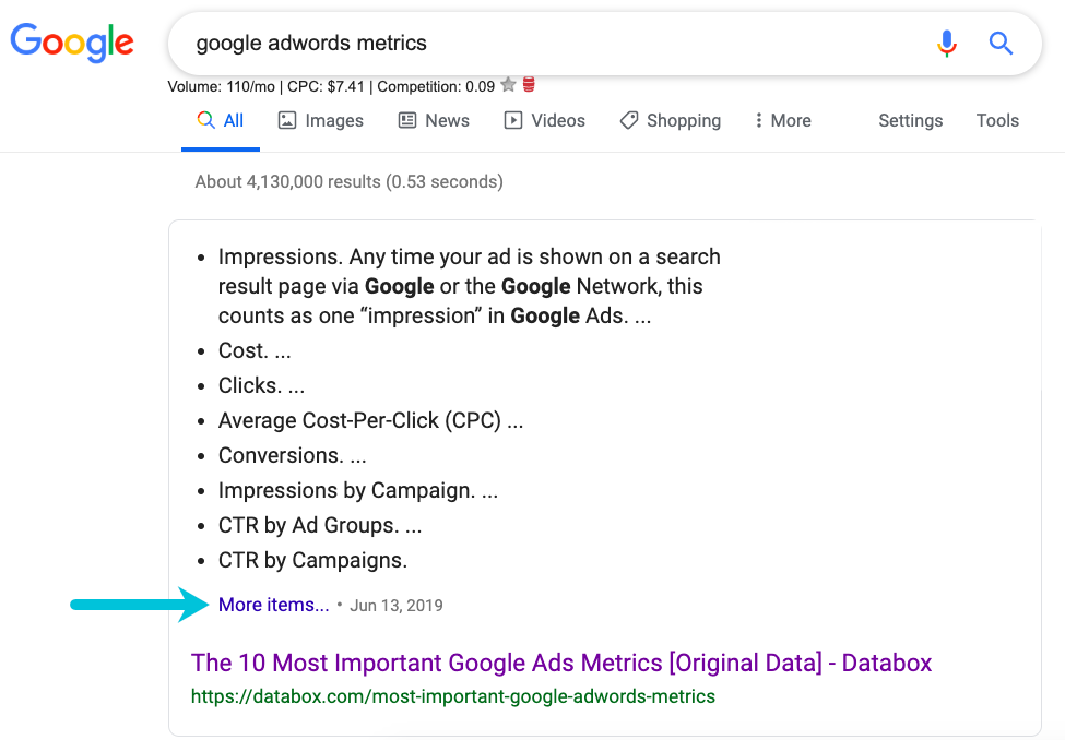 featured snippet example