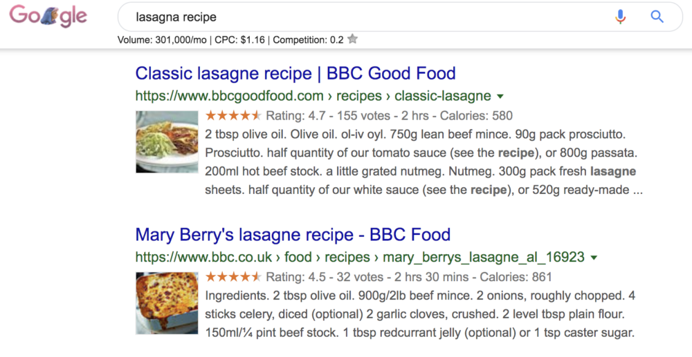 structured data example - recipe