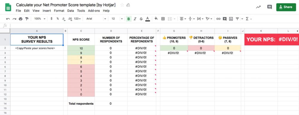 calculating Net Promoter Score (NPS) in excel