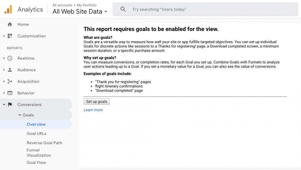 het opzetten van conversietracking in Google Analytics-stap 1