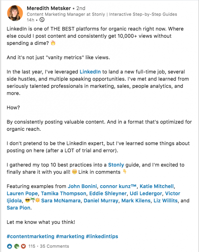 LinkedIn post headline example