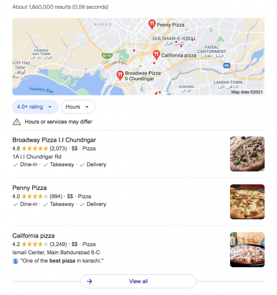 Google local pack example