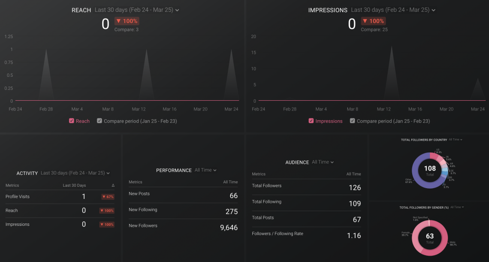 Instagram Business (account overview) dashboard