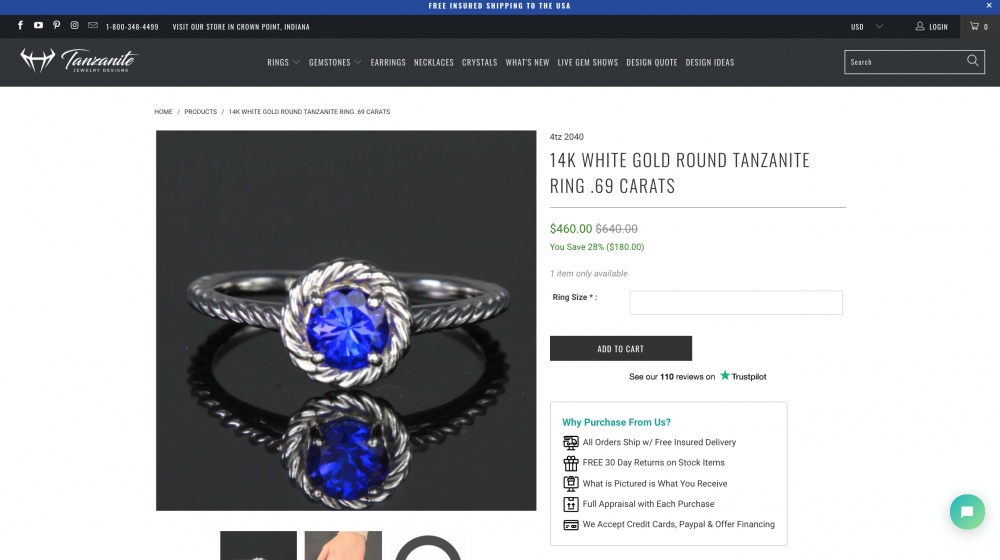 Tanzanite Jewelry Design’s product page 