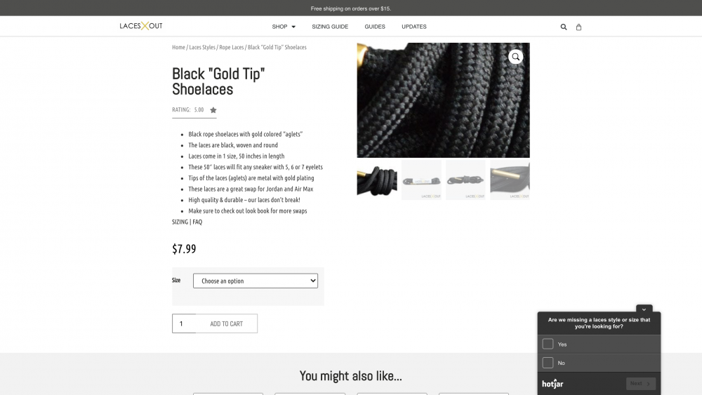 Black "Gold Tip" Shoelaces page 