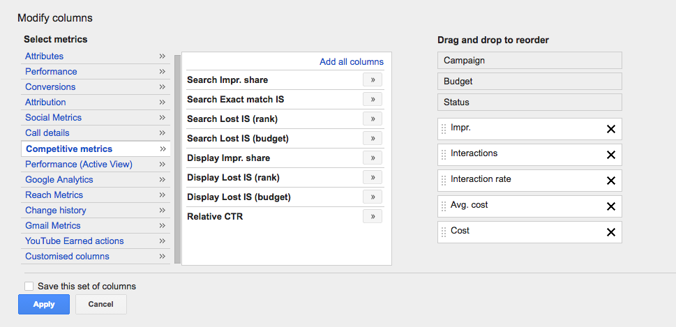 how to measure share of voice for PPC in Google AdWords