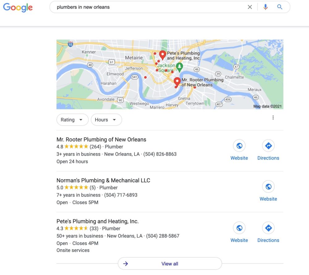 google my business listing example