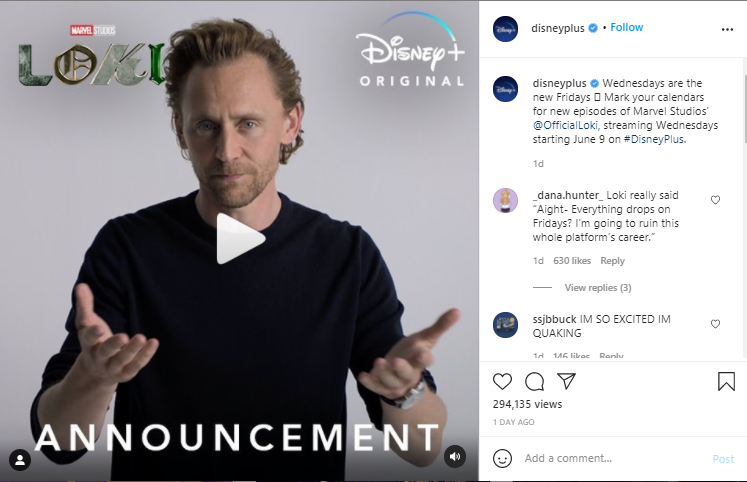 disney special announcement, an example of engaging content on instagram