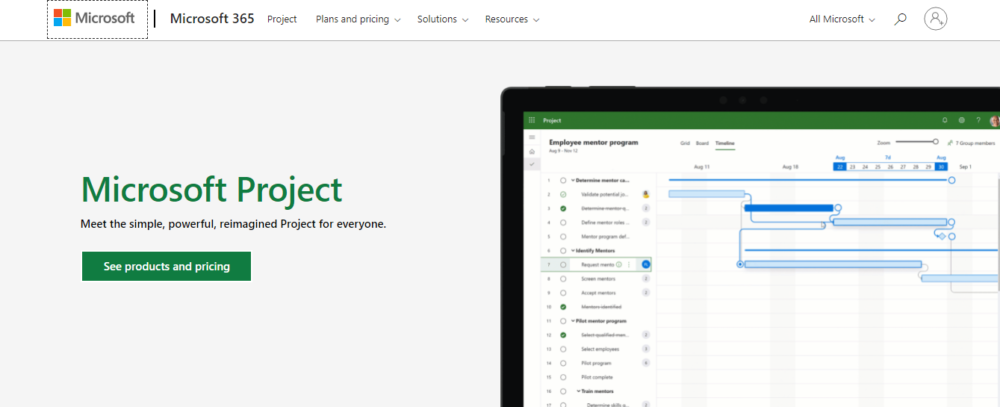 screenshot of project management tool microsoft project