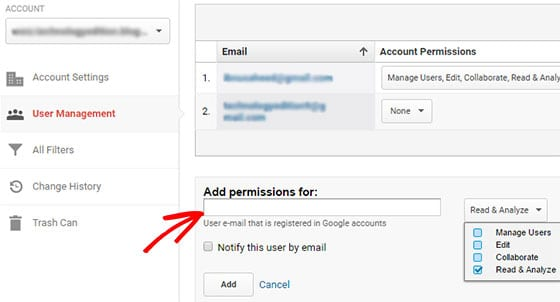 How to Share Access to Your Google Analytics Account - step 4