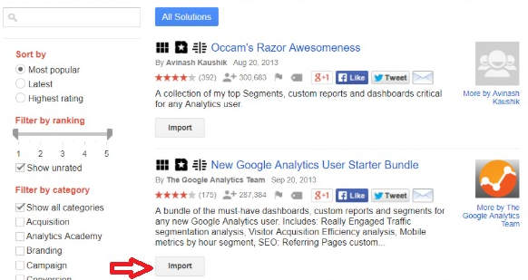 Importing Assets from Google Analytics Solution Gallery to Your Reporting View - step 2