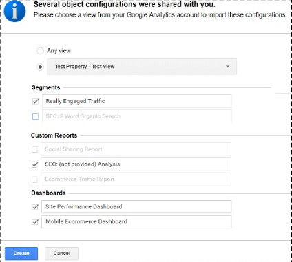 Importing Assets from Google Analytics Solution Gallery to Your Reporting View - step 3