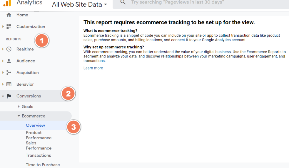 google analytics ecommerce report example