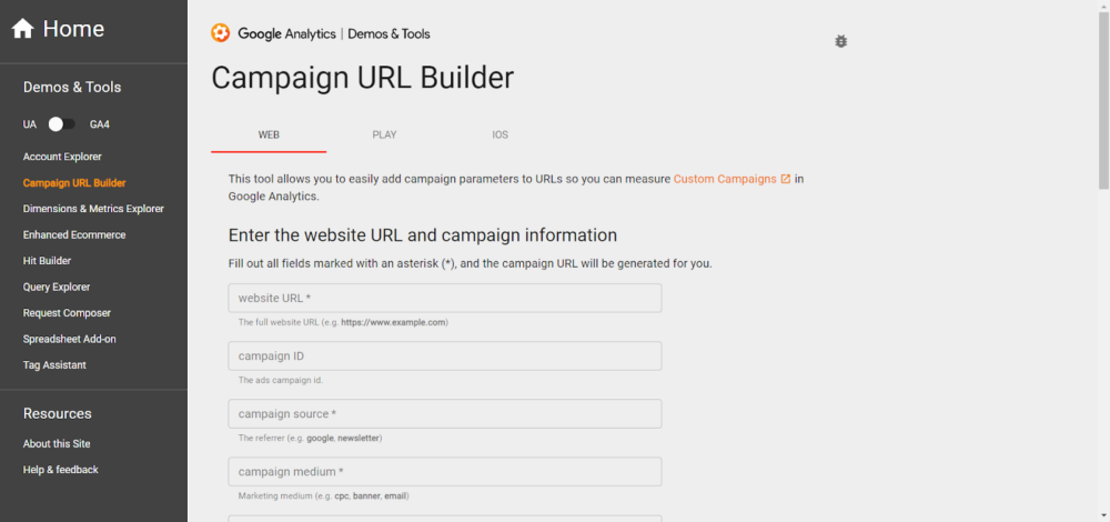 screenshot showing google analytics' utm builder