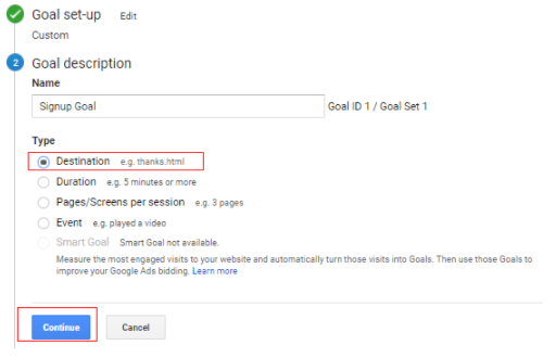 Goal Description in Google Analytics