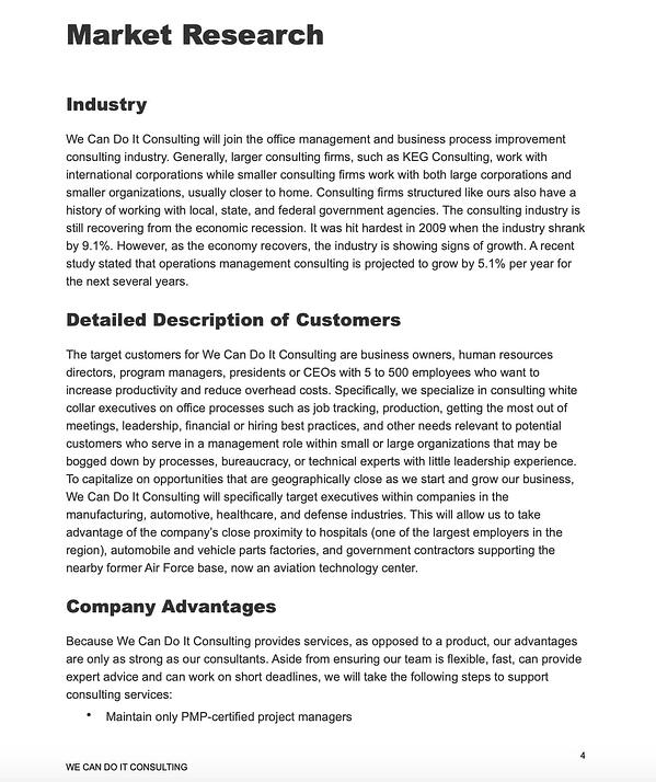 business plan industry overview example