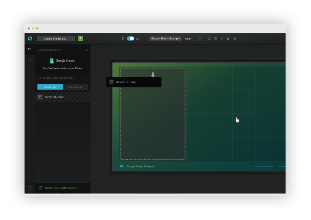 Drag and drop your custom metric onto a Databoard