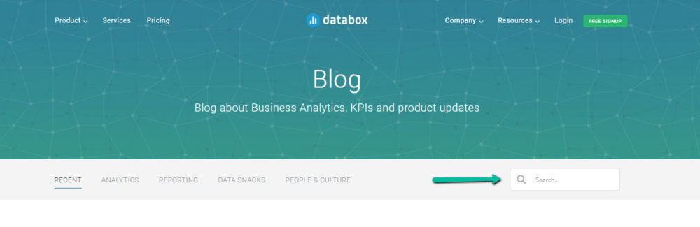 Databox's blog site search bar