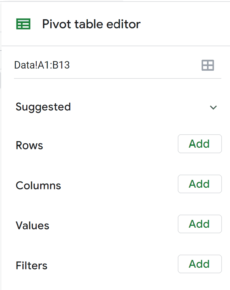 Google Sheets Pivot table editor 