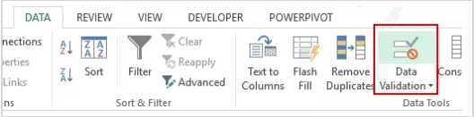 Data validation tool in Excel 