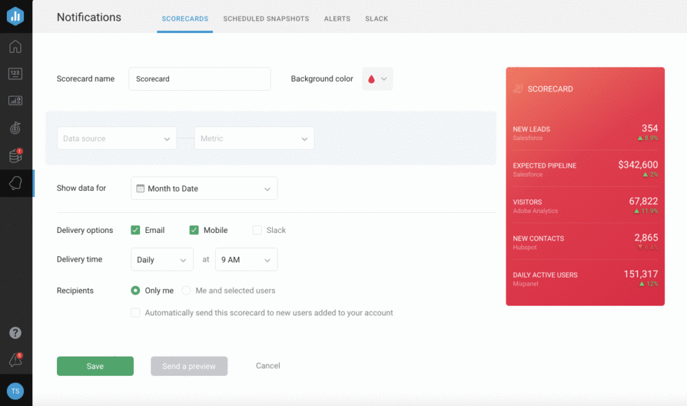 creating a scorecard in Databox