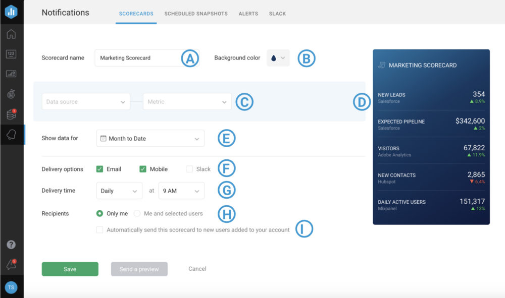 Customizing a scorecard in Databox