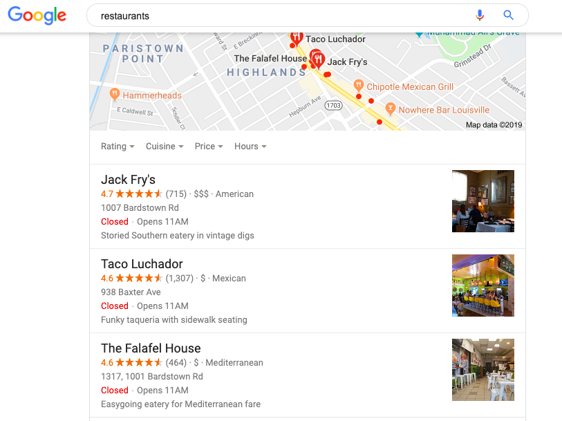 Google my business listing example