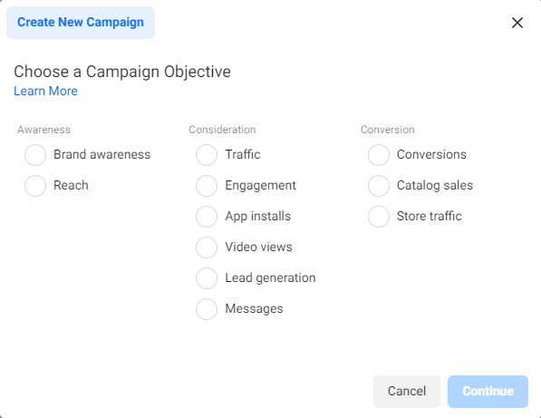 create a new Facebook campaign