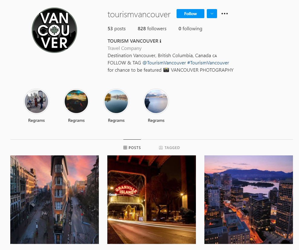 Tourism Vancouver Instagram profile