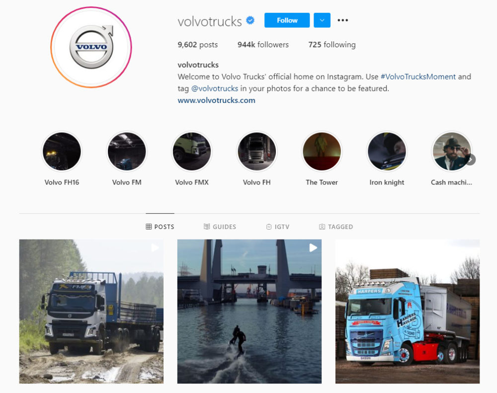 Volvo Trucks Instagram profile