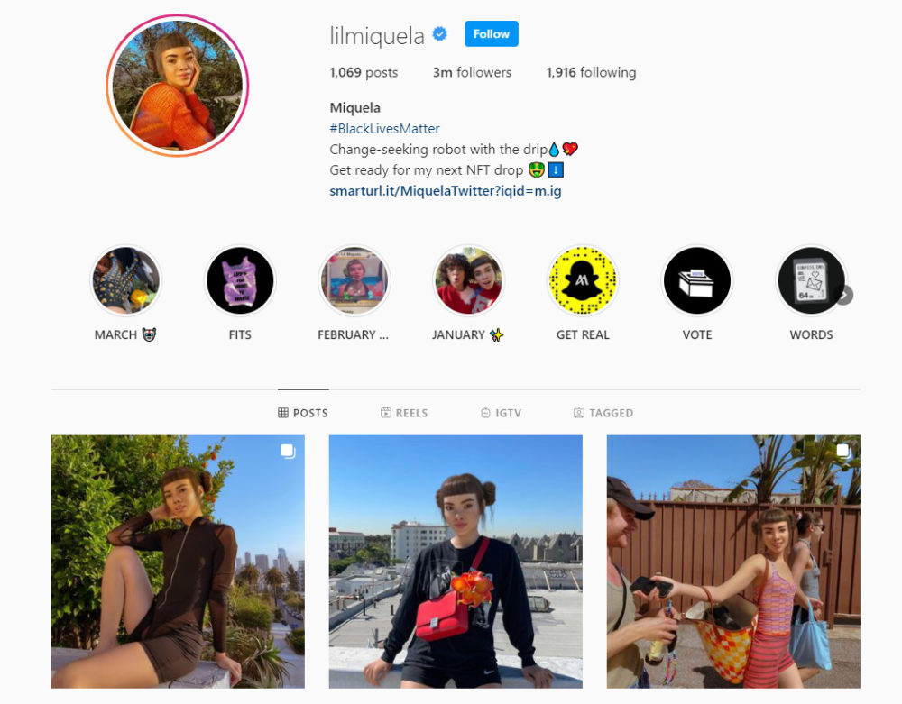 Lil Miquela Instagram profile