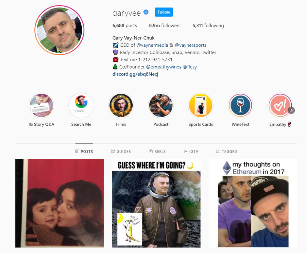 Gary Vee Instagram profile