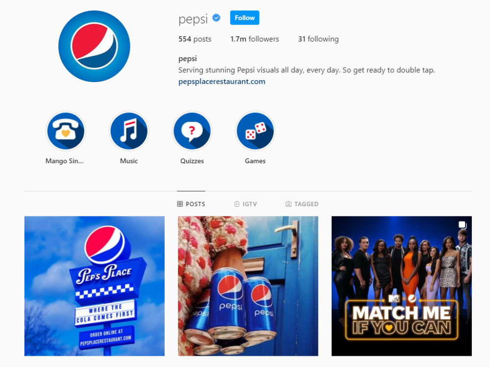 Pepsi Instagram profile