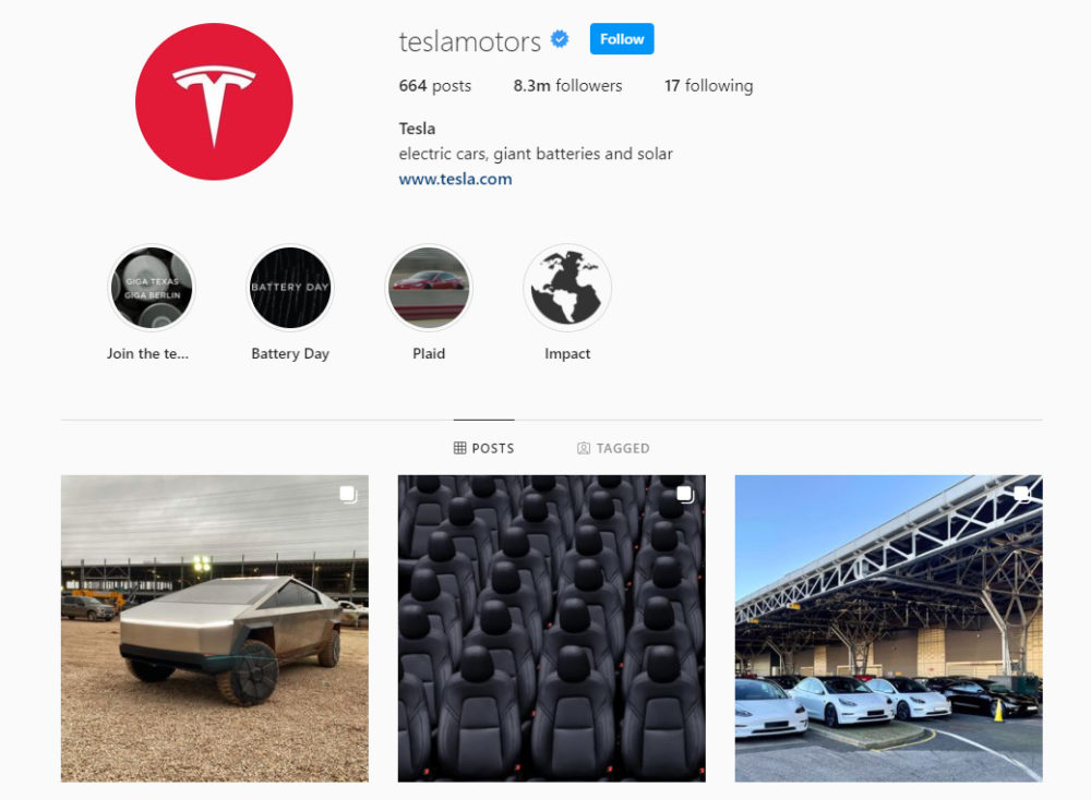 Tesla Instagram profile