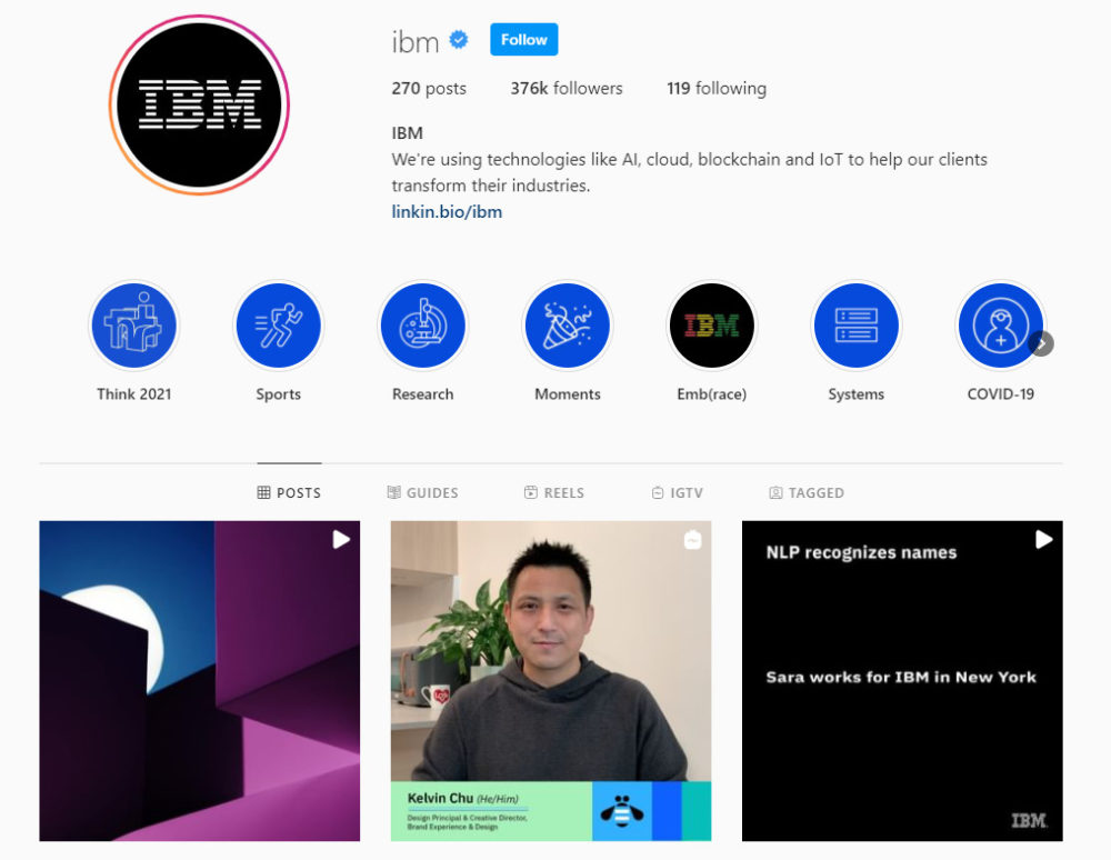 IBM Instagram profile