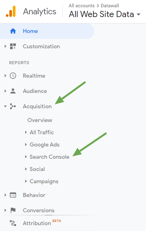 acessar o Google Search Console através do Google Analytics