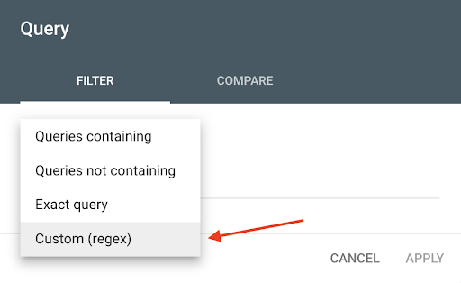 selecting a custom regex filter in GSC