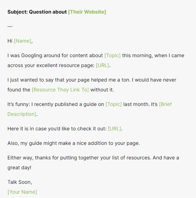Resource Page Link Building outreach template
