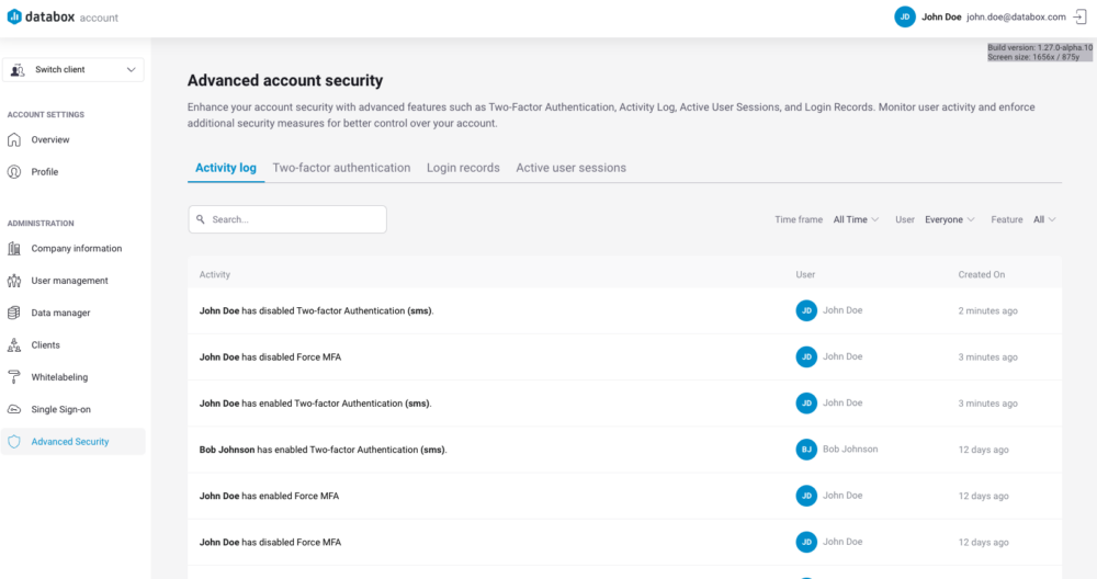 Activity Log in the Account Management Application.