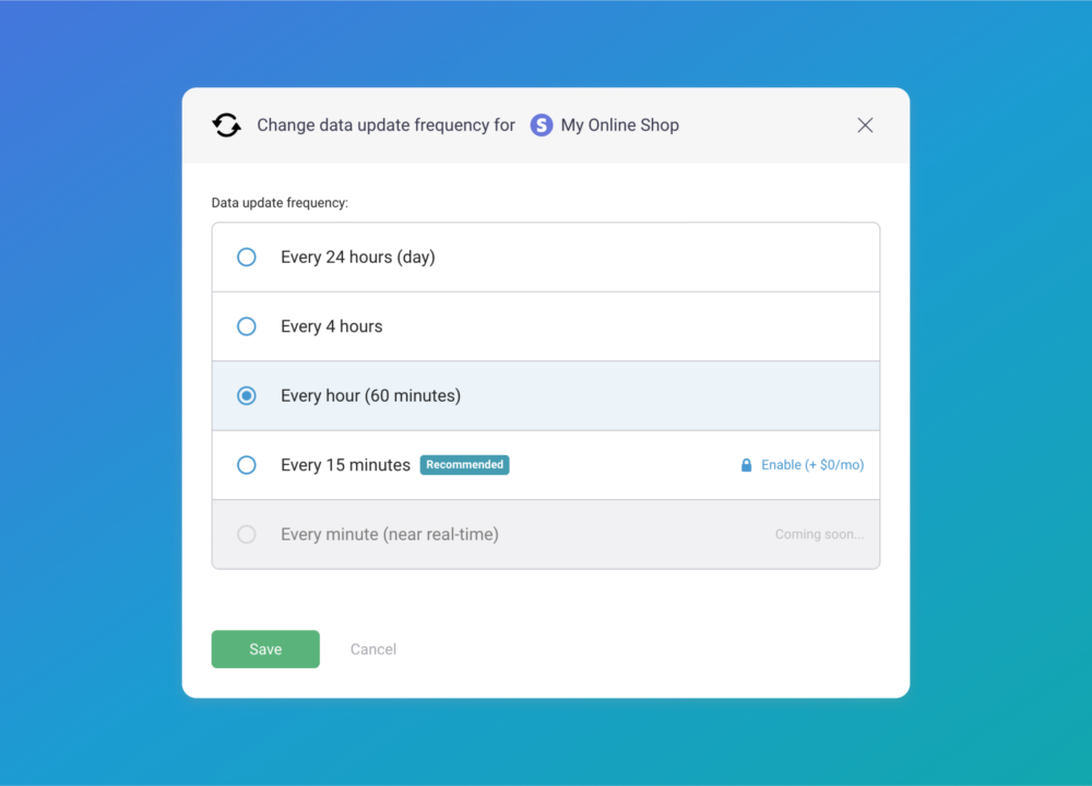 Data sync frequency selection