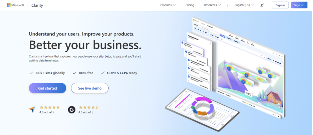 microsoft clarity landing page 