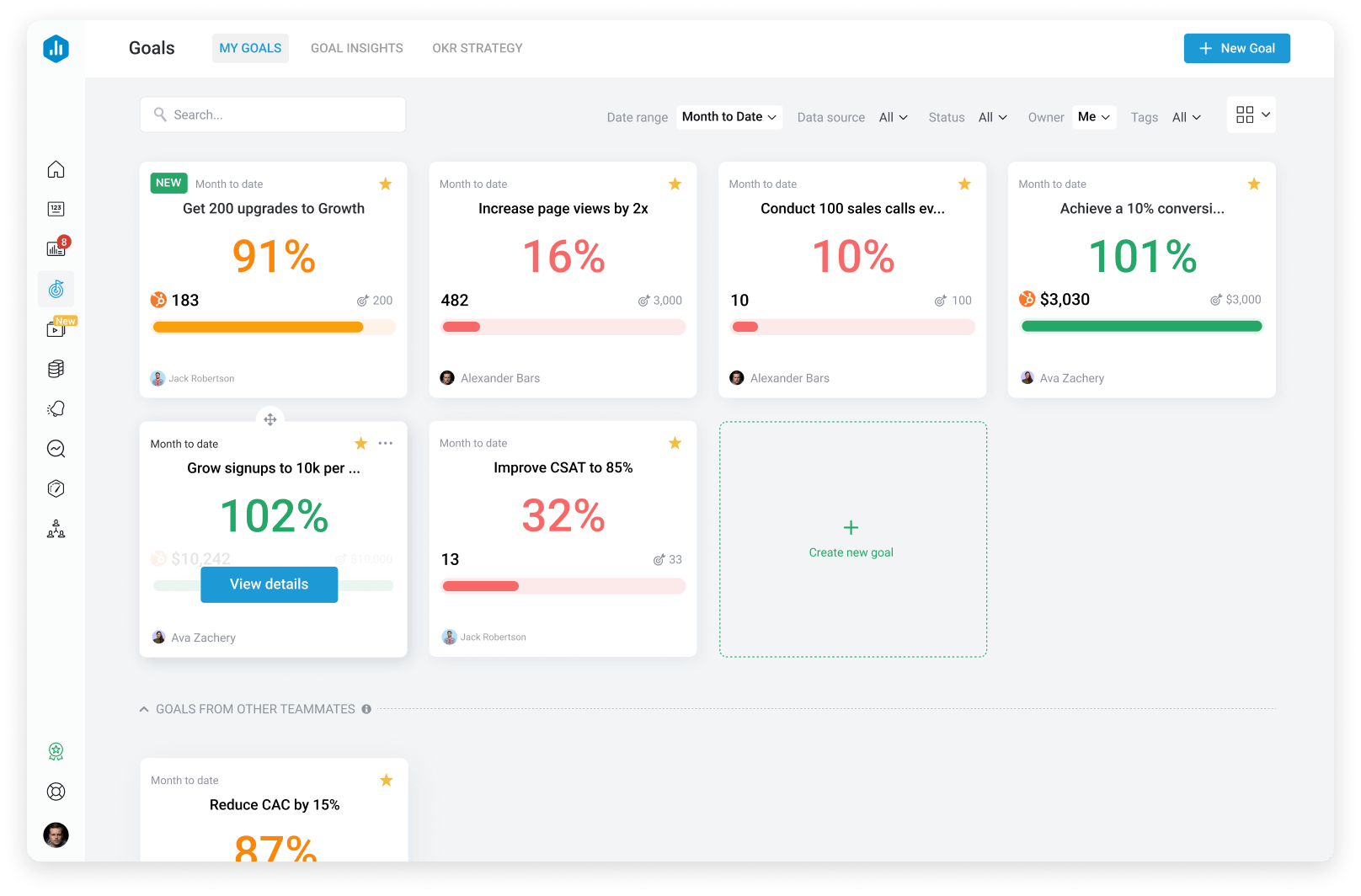 Databox Goals feature for setting and tracking SMART business objectives with automated progress monitoring and team alignment capabilities