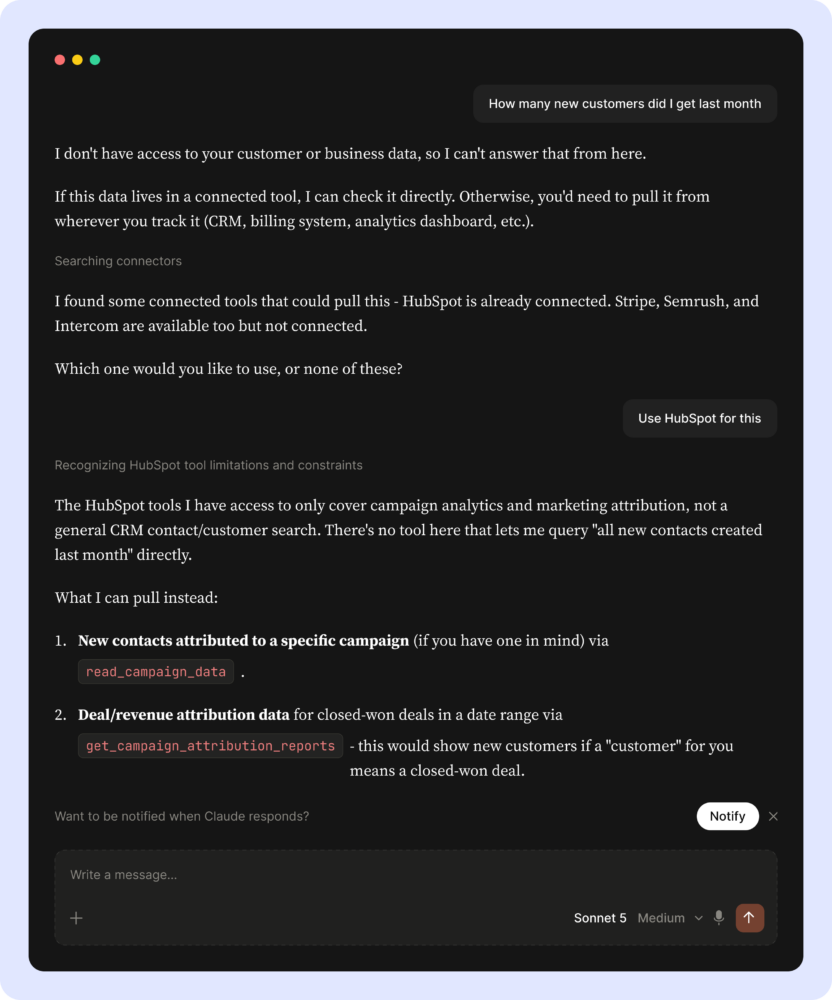 Claude chat with prompt for new customers