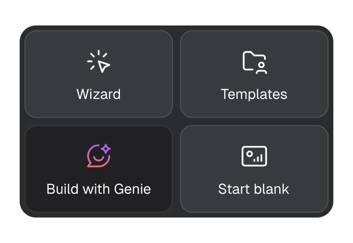 Prebuilt datablocks being placed on a dashboard in a few clicks