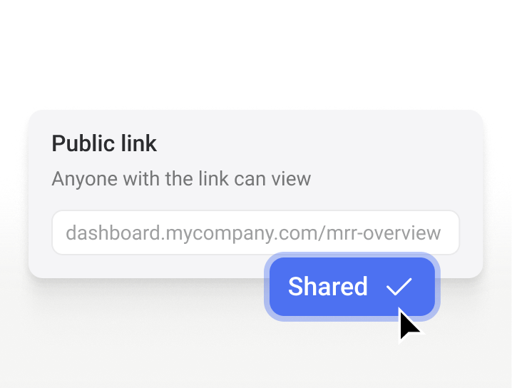 A public dashboard link marked as shared, viewable by anyone with the URL